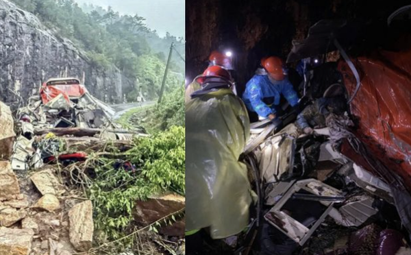 17일(현지시간) 칸화성에서 "대형 바위 등과 대규모 흙더미로 시외 버스가 매몰"되는 참사가 벌어졌다.재난 당국은 이번 참사로 25명의 사상자가 발생."총 6명이 사망하고,하반신 마비 등 7명이 중상을 입었으며,12명이 복합 골절 등으로 칸화성 종합병원에 긴급 이송됐다"고 밝혔다. 사고 현장 사진 2. / 사진: Viettimes
